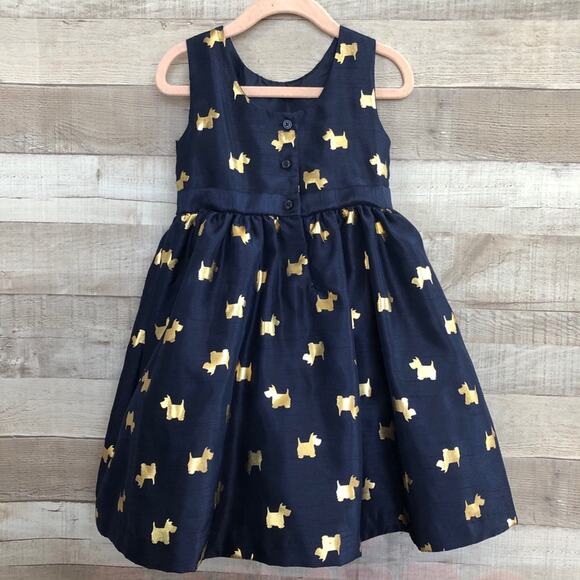 Gymboree Scottie Dog Gold Foil Dress Navy Blue 4T - Picture 7 of 8